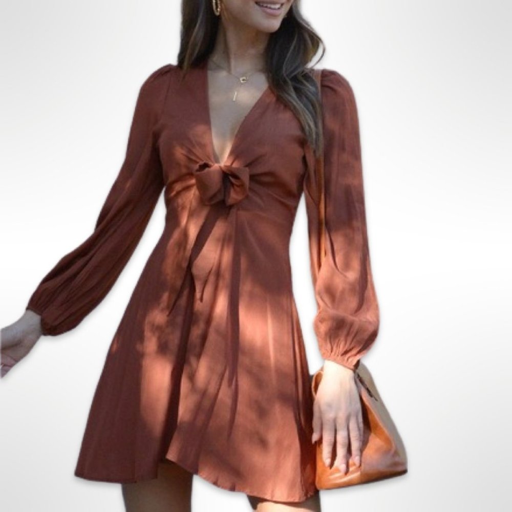 NEW! Brown Tying Front Woven Mini Dress (XL Size)